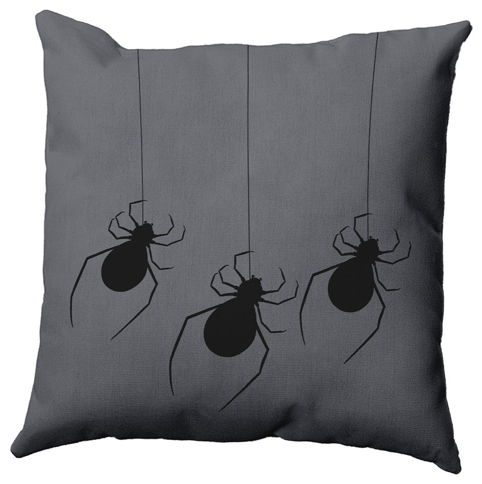 18"x18" Hanging Spiders Decorative Throw Pillow, Steel Gray