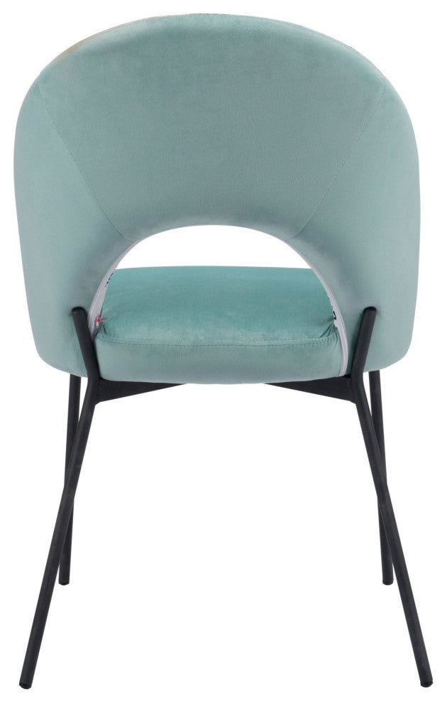 Dining Chair, Set of 2, Steel Metal, Fabric, Green, Black, Kitchen Cafe Bistro