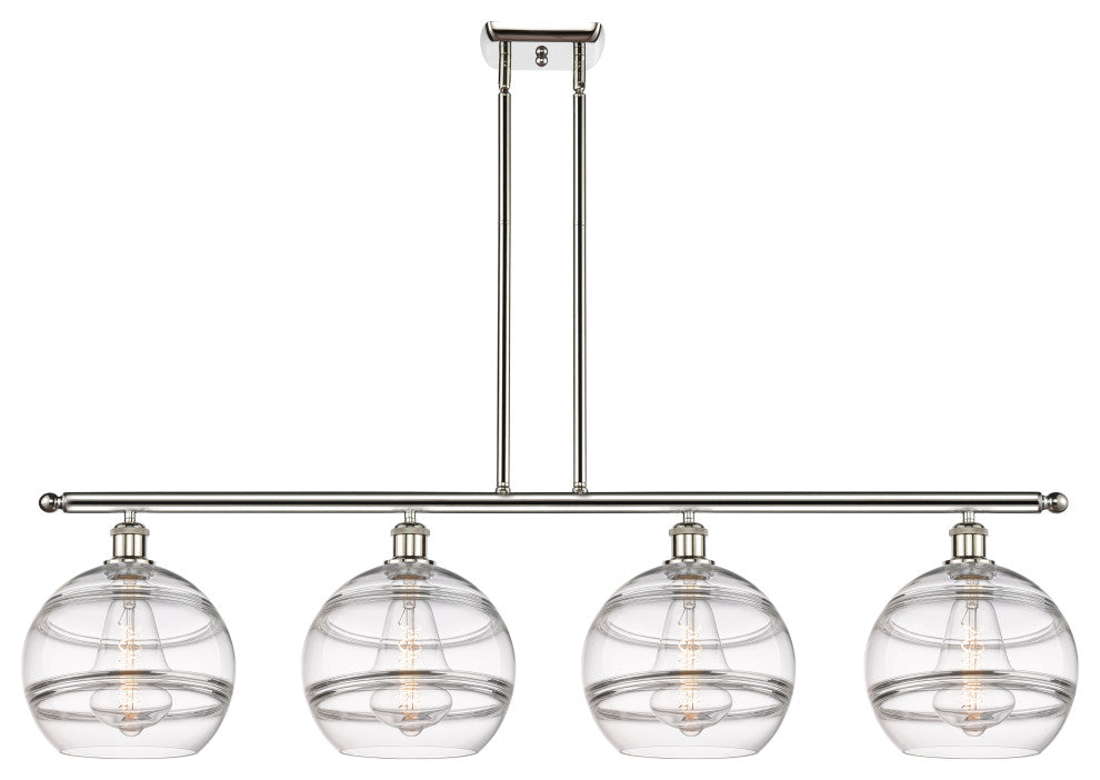 Ballston-Rochester 4-Light 49" Stem Island Light, Polished Nickel, Clear