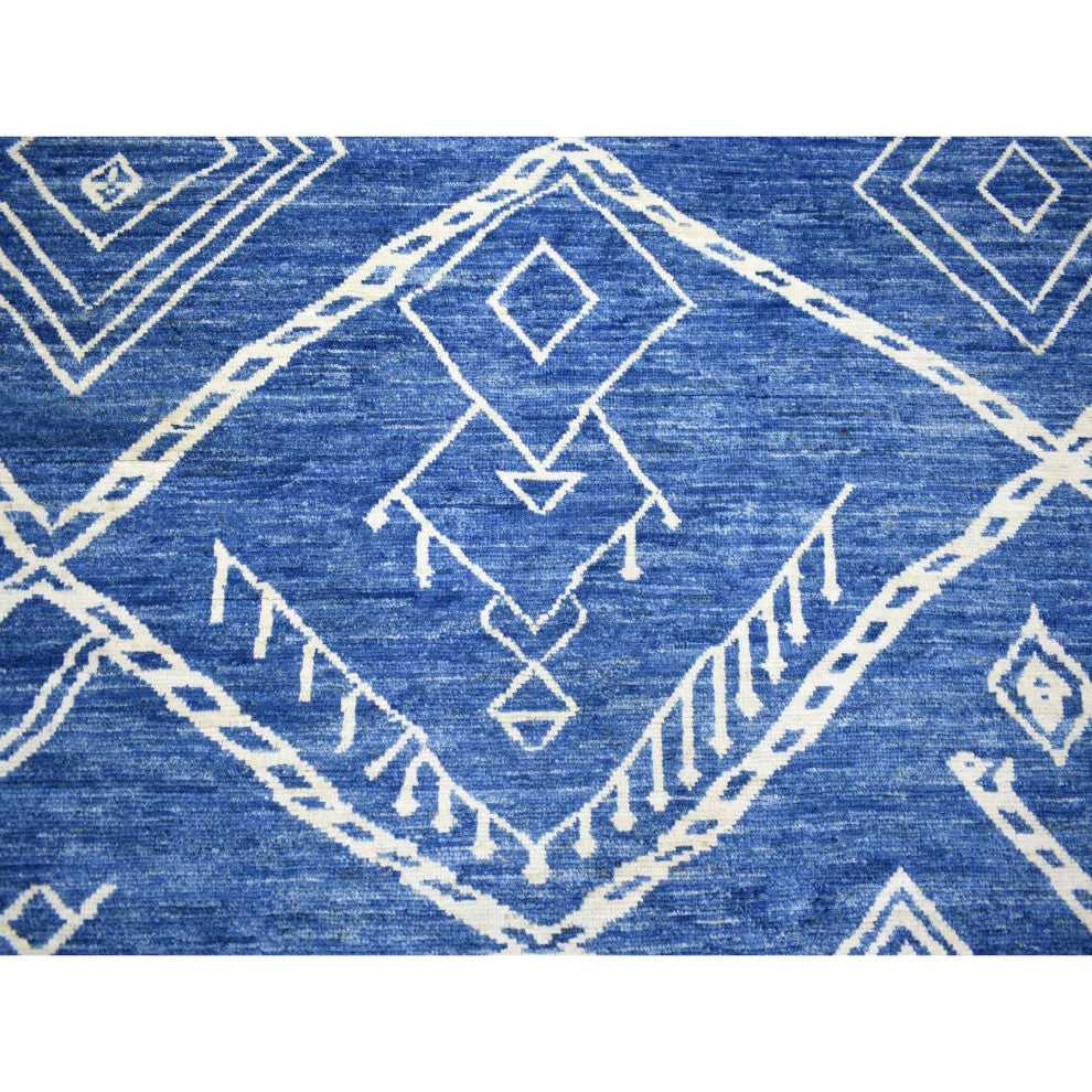 Denim Blue Hand Knotted, Soft and Shiny Wool, Moroccan Berber Rug, 12'3"x14'3"