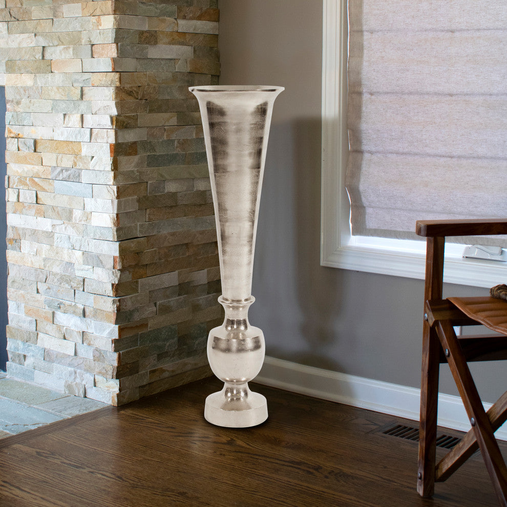 Howard Elliott Oversized Flared Silver Aluminum Vase, Large