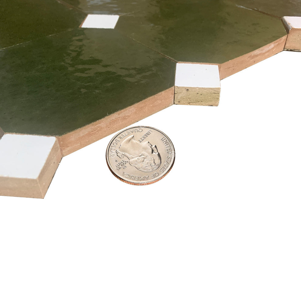 Contemporary Zellige Tile, Hunter Green With White, 8-Panels 12x12"