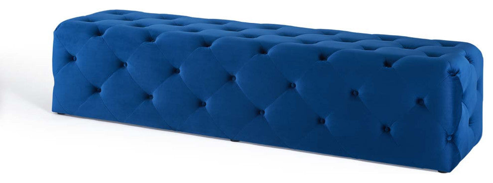 Tufted Accent Chair Bench, Velvet, Blue Navy, Modern, Living Lounge Hospitality