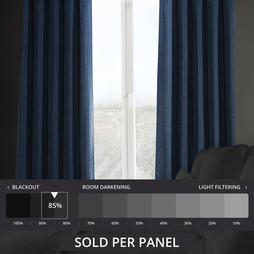 Faux Linen Darkening Curtain Single Panel, Denim, 50"x108"