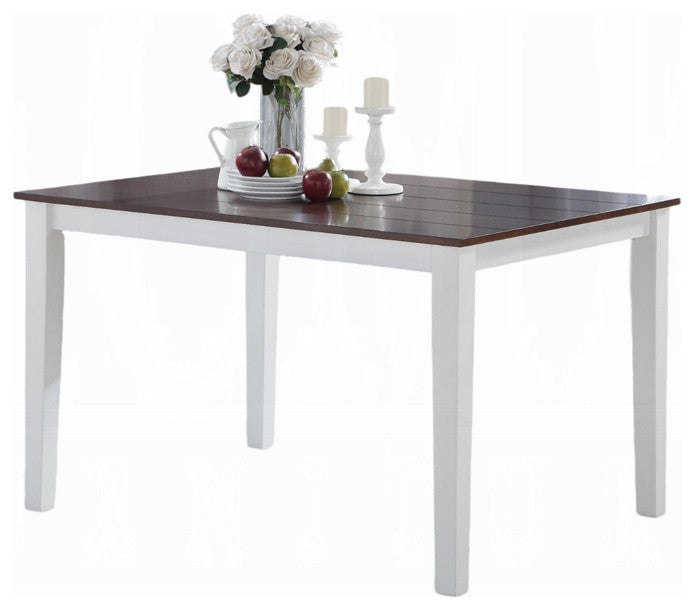 Green Leigh Dining Table, White and Walnut
