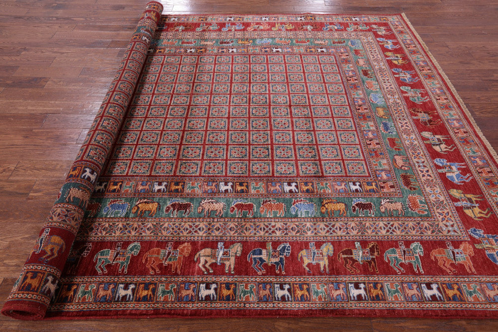 Handmade Antiqued Pazyryk Historical Design Wool Rug 8' 2" X 10' 2" Q7664