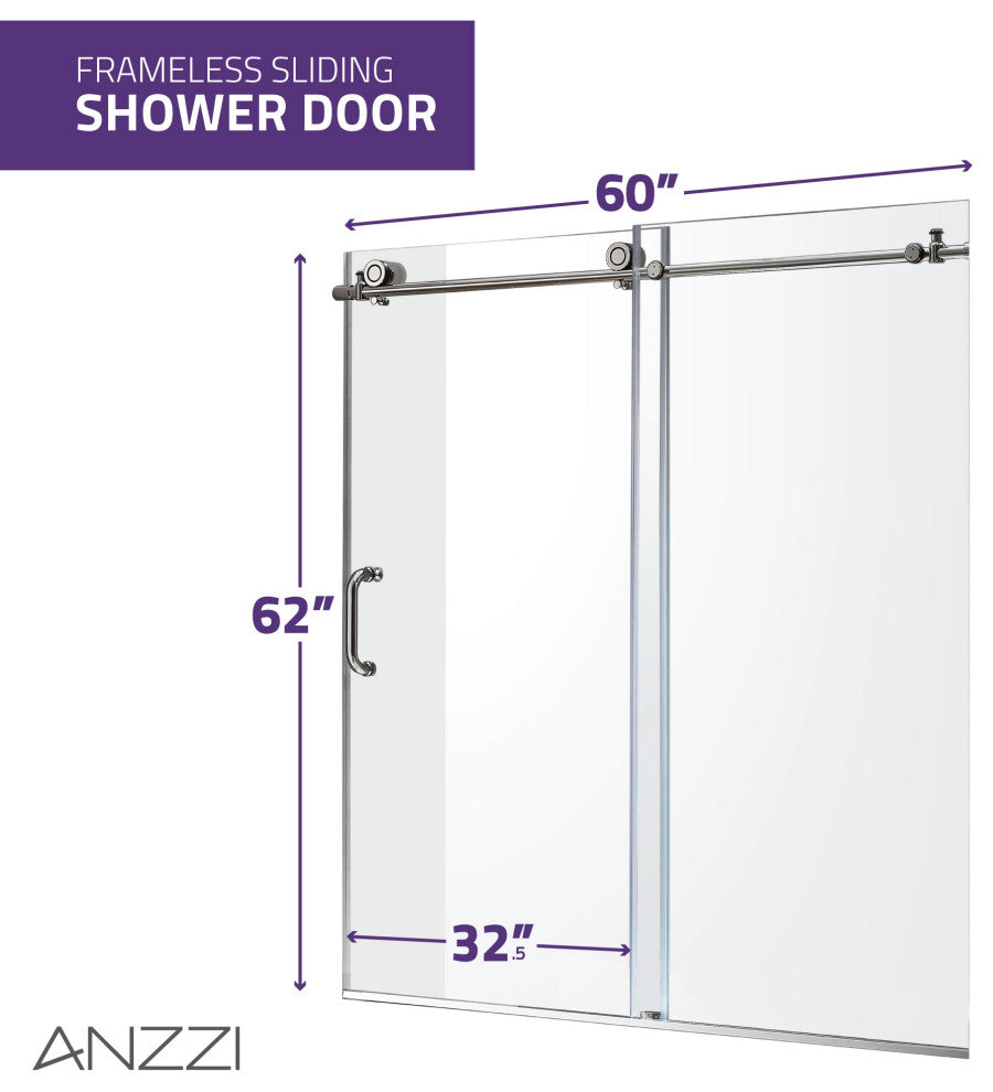 Anzzi 5' Right Drain Tub, White With 60" x 62" Tub Door, Brushed Nickel