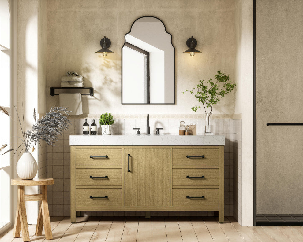 Home Living 60" Single Bathroom Vanity, Honey Brown