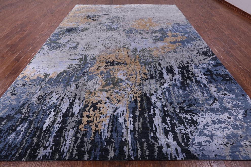 10' 0" X 14' 0" Abstract Wool & Silk Handmade Rug - Q14862