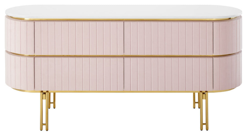 Console Entry Table Sideboard, Pink White, Velvet, Modern, Mid Century Lounge