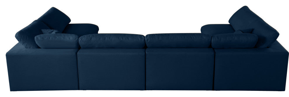 Plush Velvet / Down Standard Comfort 6-Piece U-Shaped Modular Sectional, Navy