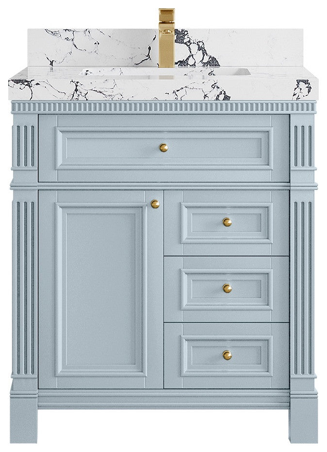 Paris 30" Single Sink Bathroom Vanity, Blue Heather 2" Viola Night