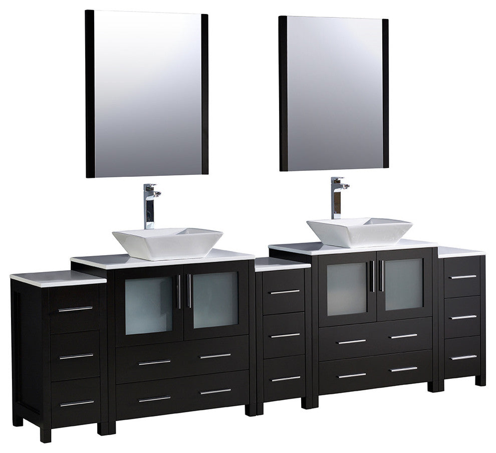 Torino 96" Espresso Modern Double Sink Bathroom Vanity, Faucet FFT3072BN