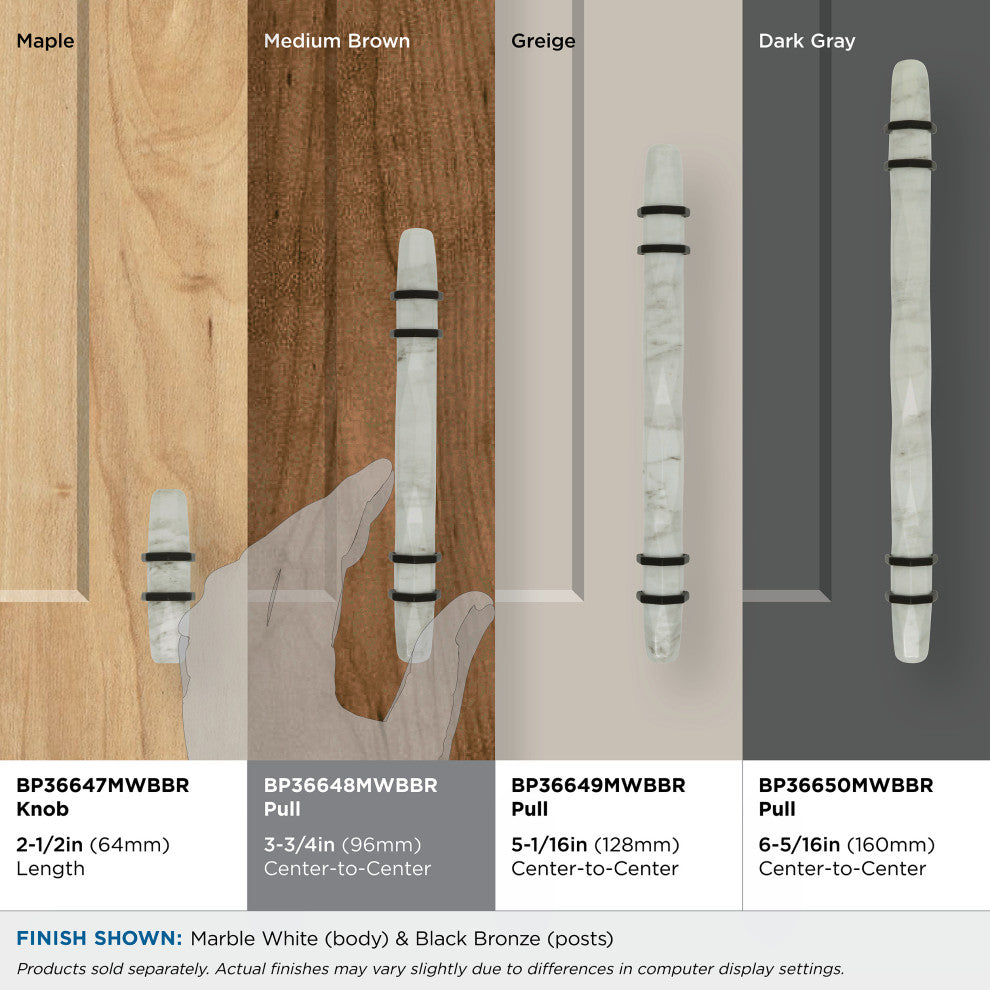 Carrione Cabinet Pull, Marble White/Black Bronze, 3-3/4" Center-to-Center