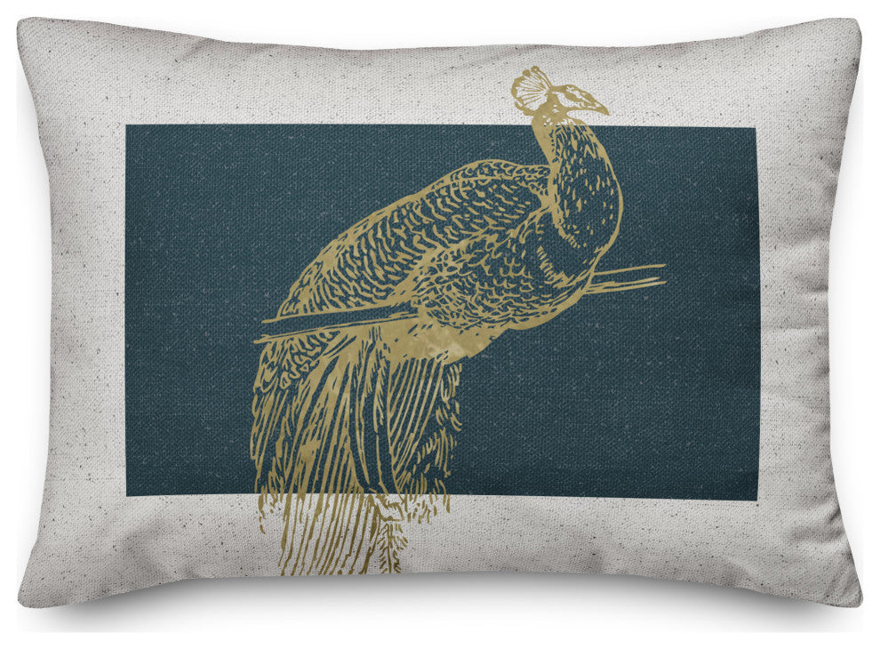 Gold Line Art Peacock 2 14x20 Spun Poly Pillow