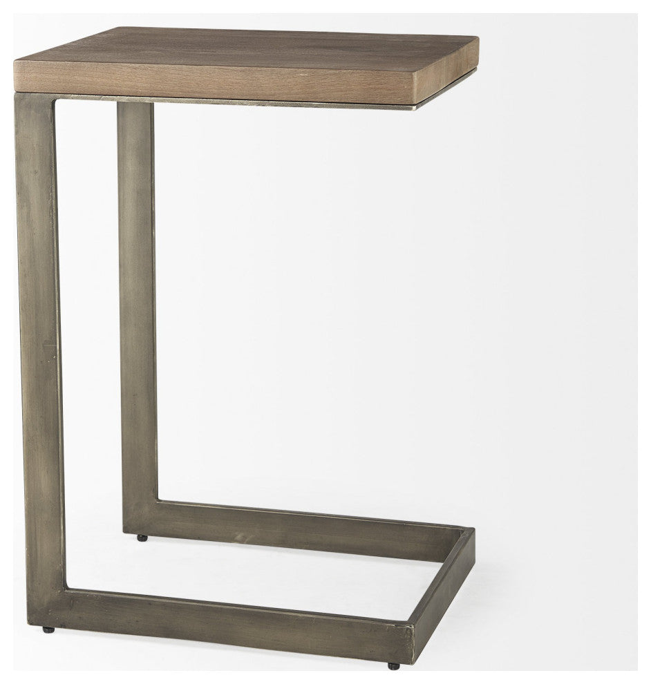 Modern Light Wash and Nickel C Shape TV Table