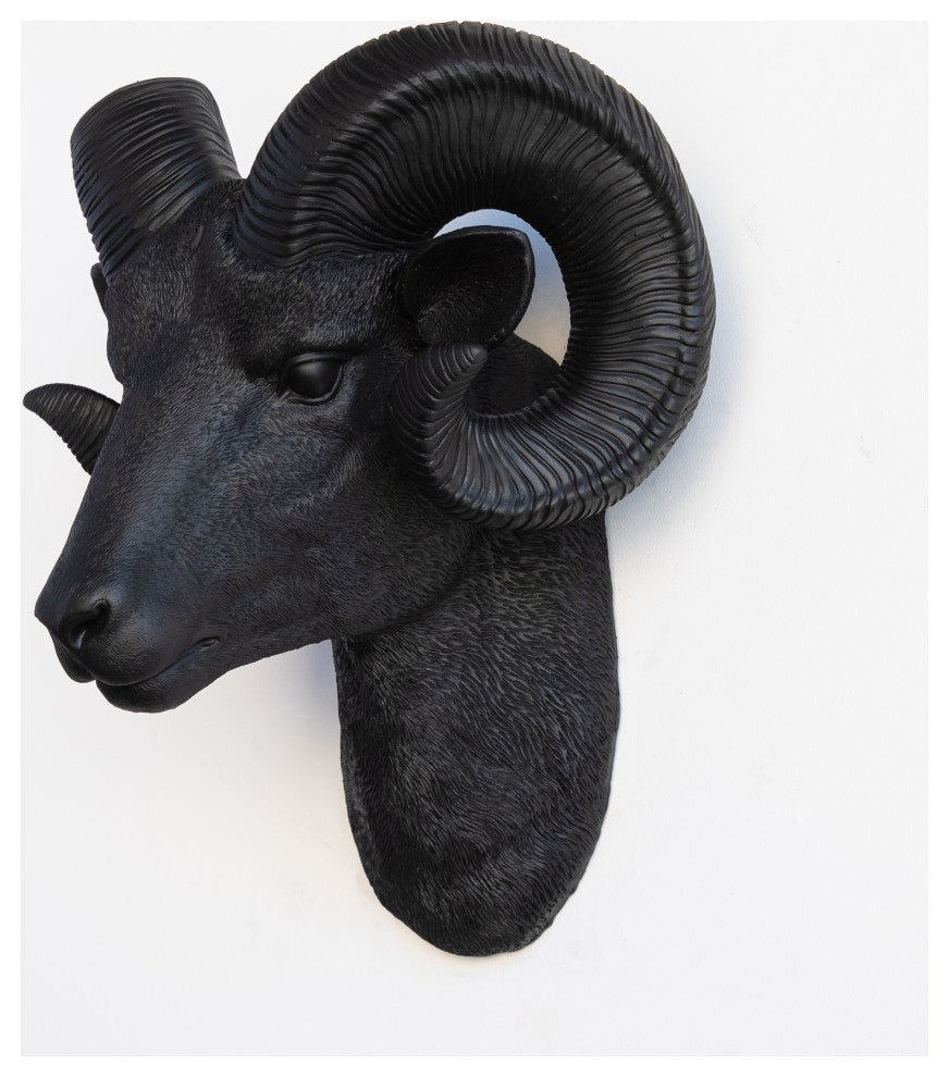 Resin Ram Head Wall Mount, Black