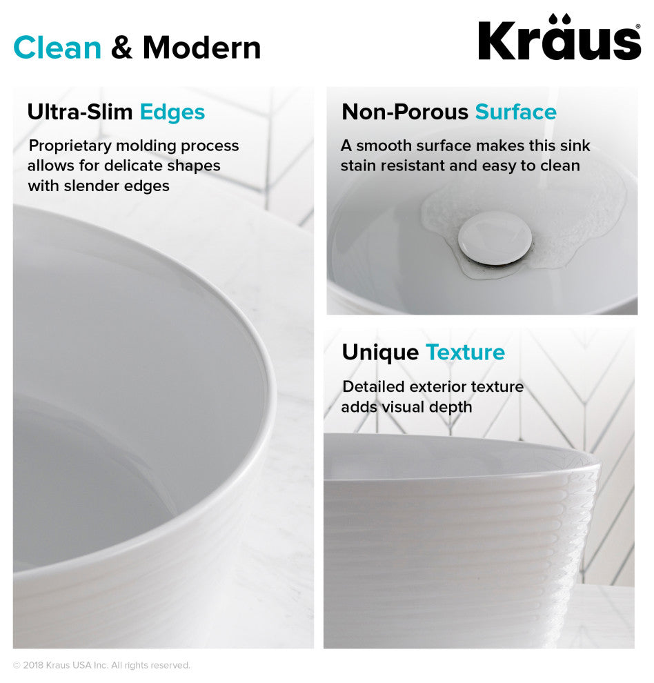 Viva Ceramic Round Vessel Bathroom Sink, White