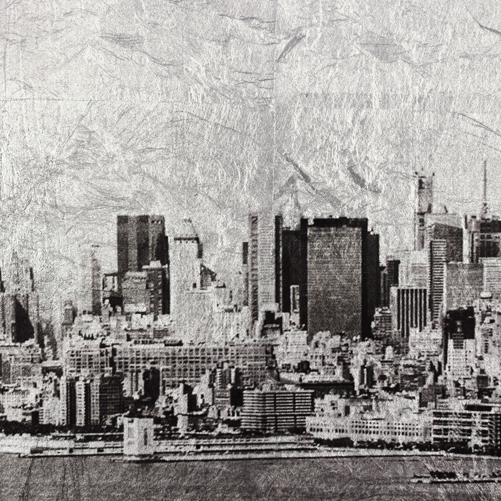 "New York Skyline B" Reverse Printed Tempered Glass With Silver Leaf
