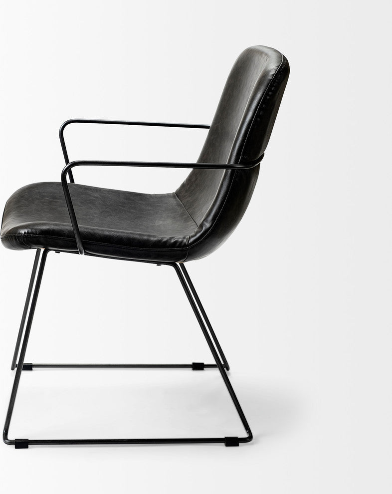 Sawyer Black Faux-Leather Wrap Seat With Black Metal Frame Dining Chair
