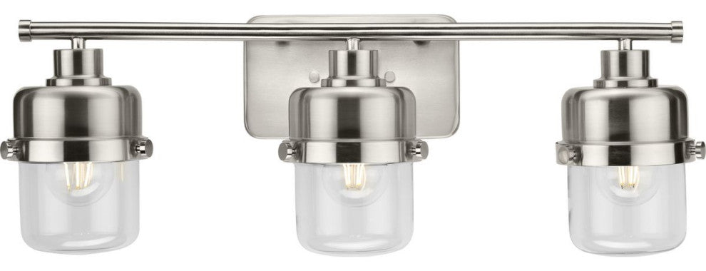 Beckner Collection 3-Light Brushed Nickel Clear Glass Bath Light