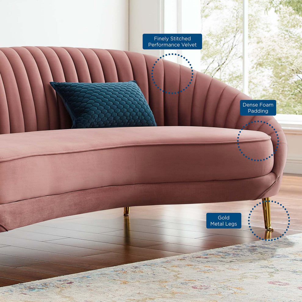 Tufted Sofa, Velvet, Pink, Modern, Living Lounge Room Hotel Lobby Hospitality