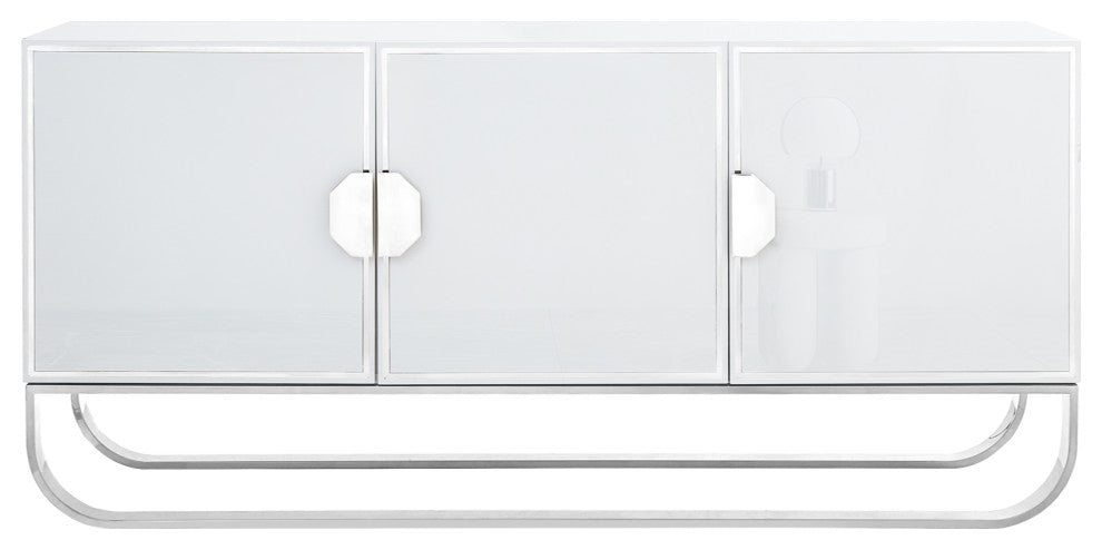 Nicole Miller Jacelynn Sideboard, White/Chrome, 3-Door