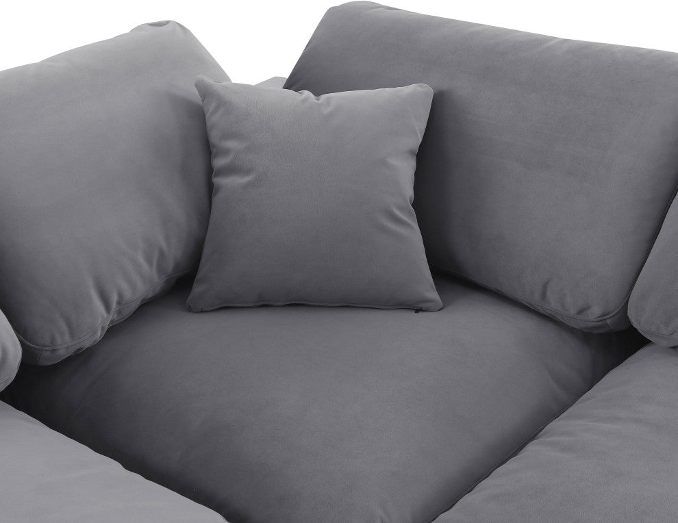 Comfy Upholstered U-Shaped Modular Sectional, Grey, 7-Piece: 3 Armless Chair, 3 Corner Chair, 1 Ottoman, Velvet