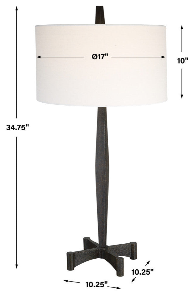 Rustic Minimalist Aged Black Iron Pole Table Lamp 35 in Industrial Loft Classic