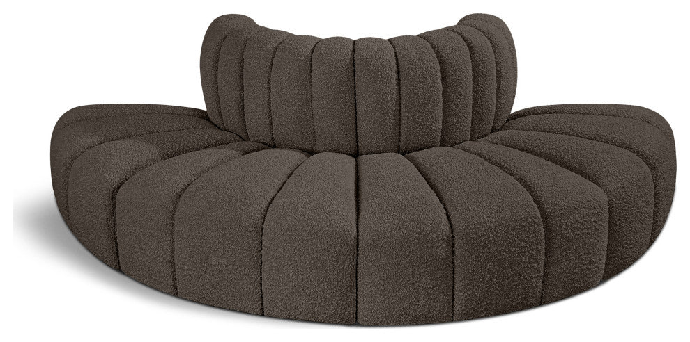 Arc Upholstered Outward Curved Modular Sectional, Brown, 4-Piece: Reverse Corner (4), Boucle Fabric