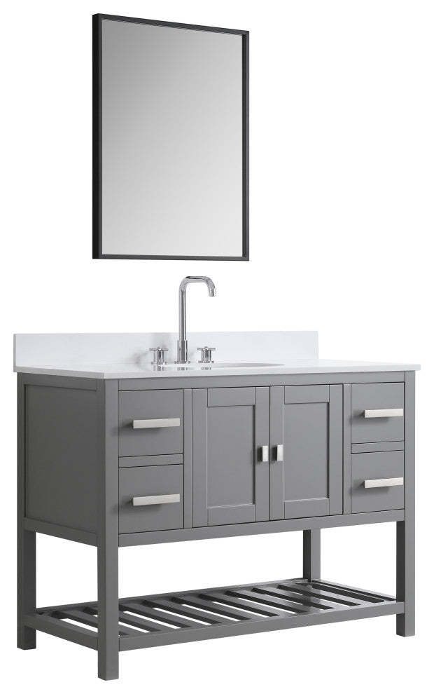Monaco Bathroom Vanity Base Cabinet Without Top, Gray, 48", Single Sink
