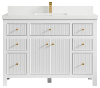 Sonoma 48 Single Sink Reeded Bath Vanity in White 2" White Quartz