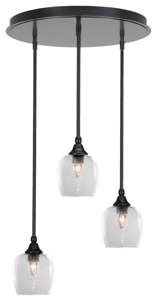 Empire 3-Light Cluster Pendalier, Matte Black/Clear Bubble