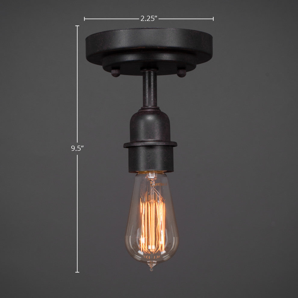 Vintage 1-Light Semi-Flush Mount, Dark Granite Finish, 60W Amber Antique Bulb