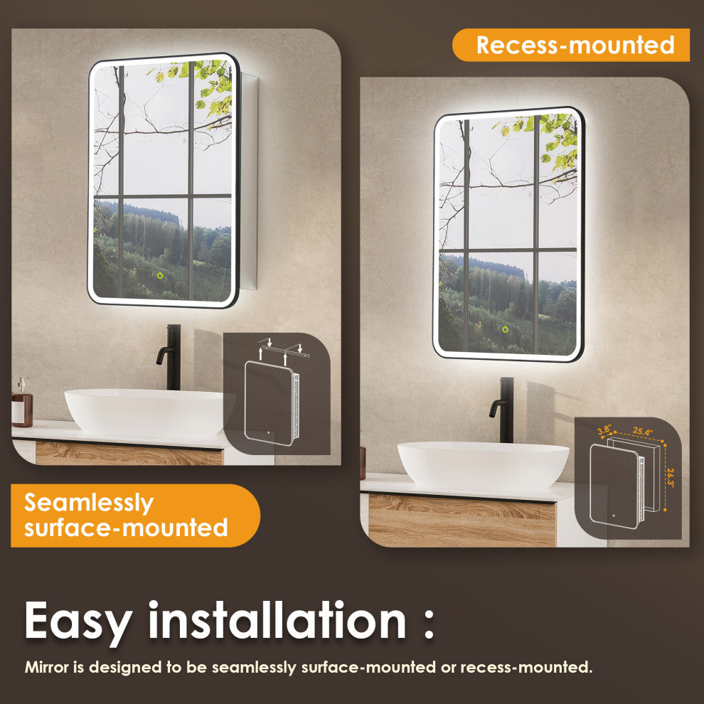 Ostaria Surface-Mount/Reccessed LED Lighted Bathroom Medicine Cabinet, 24"