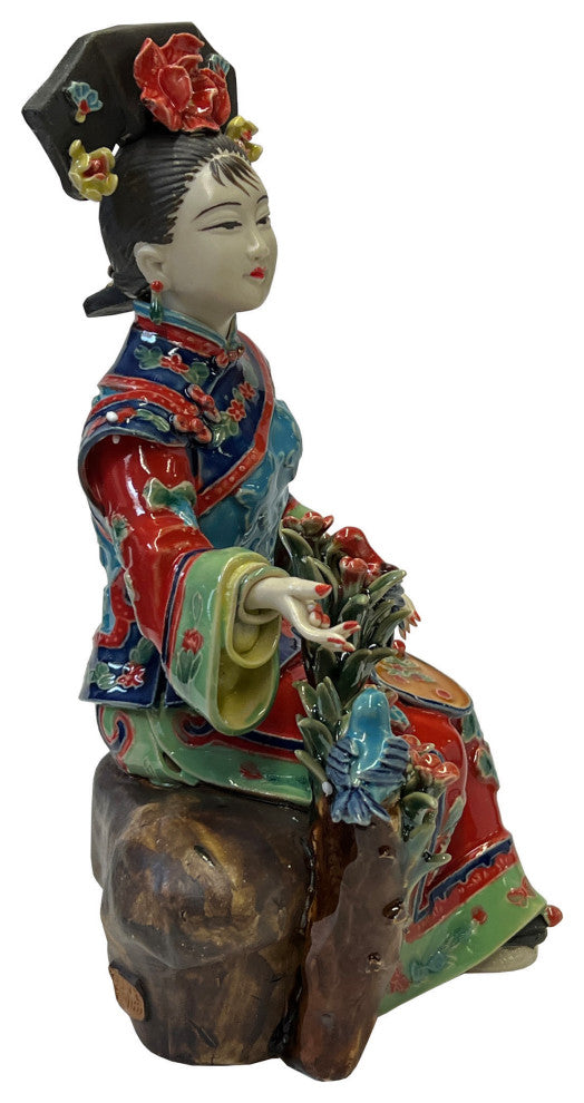 Chinese Oriental Porcelain Qing Style Dressing Hat Lady Figure Hws3090
