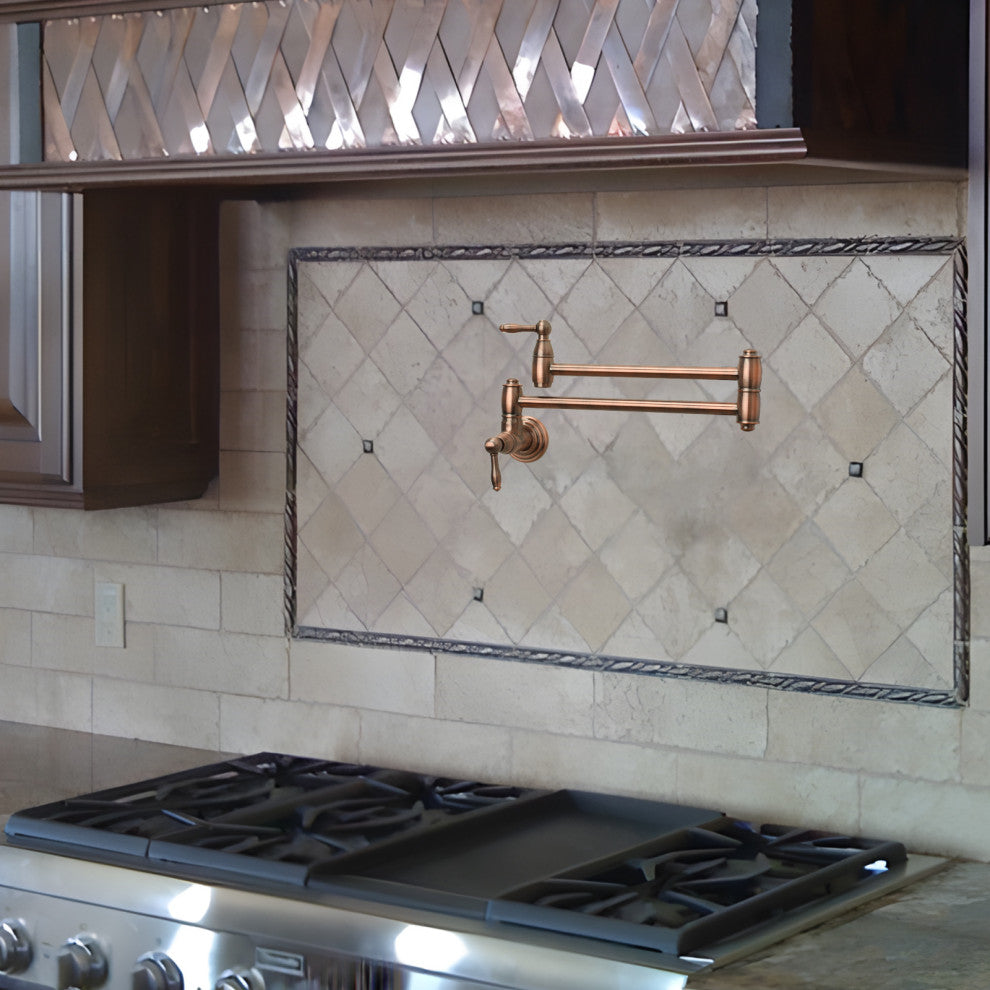 Copper Pot Filler Kitchen Faucet Wall-Mounted, Antique Copper