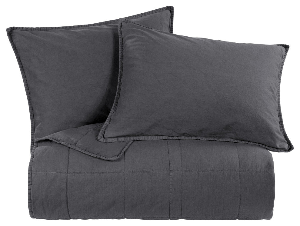 Stonewashed Cotton Canvas Coverlet Set, 3 Piece, Charcoal, Full/Queen