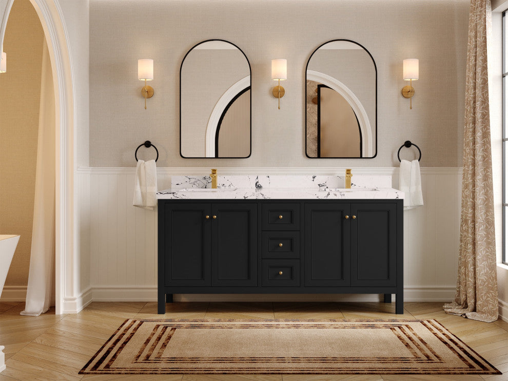 Nashville 72" Double Sink Bath Vanity, Black 2" Viola Night