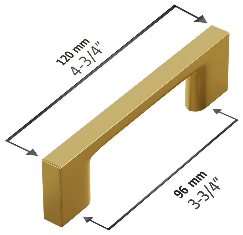 Dowell Series 3008 Handles, 96mm/3.8" CTC, 10-Pack, Brushed Brass