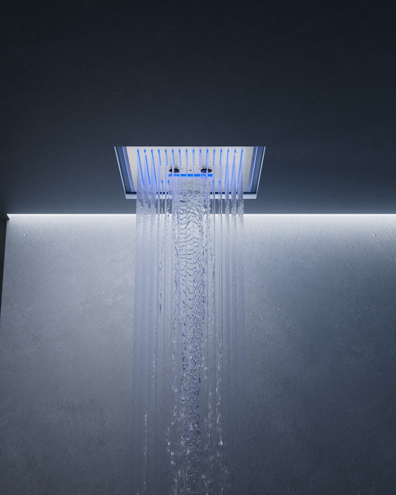 Music Shower System 16x6"Rainfall LED Shower Head With4 Way Thermostatic Faucet, Brushed Nickel
