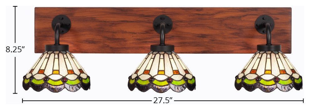 Oxbridge 3-Light Bath Bar, Matte Black & Painted Wood-look Metal/Cyprus Art