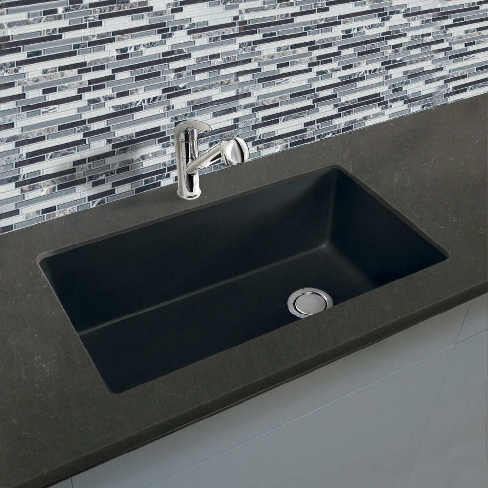 Radius Granite 31-in Undermount Kitchen Sink Kit in Black