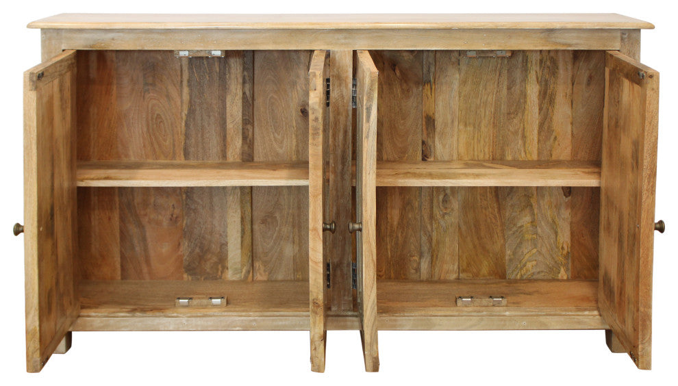 Bayside Jensen 4-Door Solid Wood Sideboard, Distressed Natural Finish