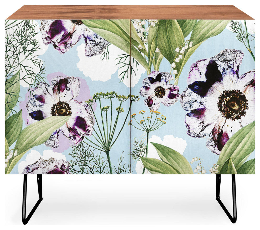 Deny Designs Kaya Credenza, Walnut, Black Steel legs