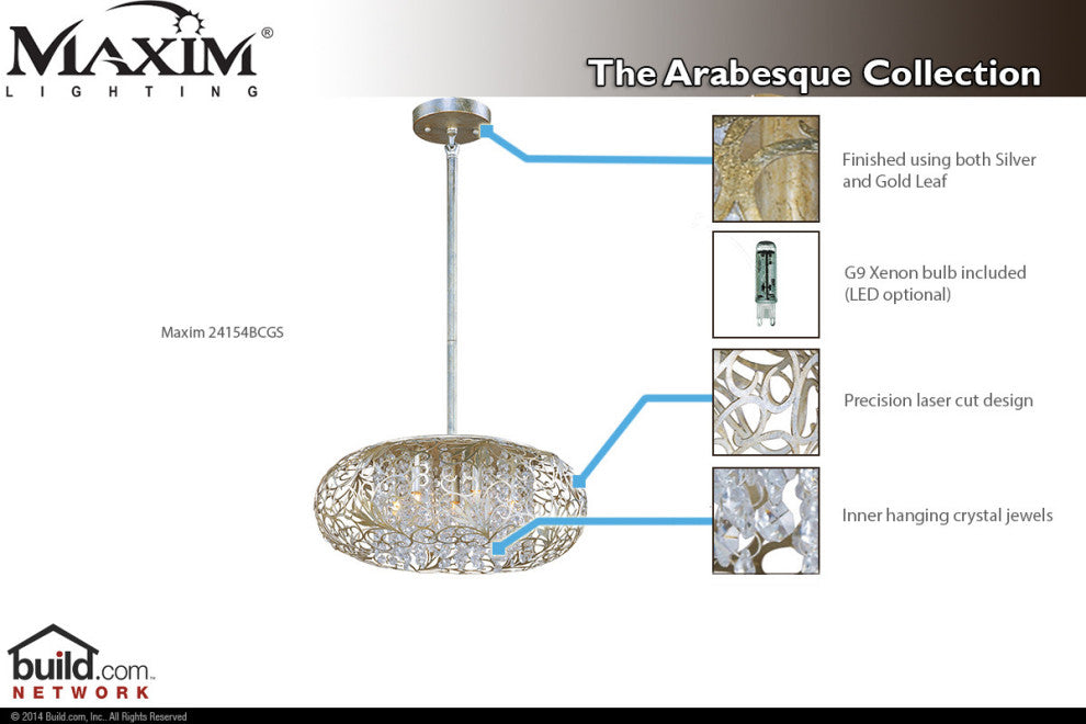 Maxim 24154 Arabesque 7 Light 18"W Pendant - Golden Silver / Beveled Crystal