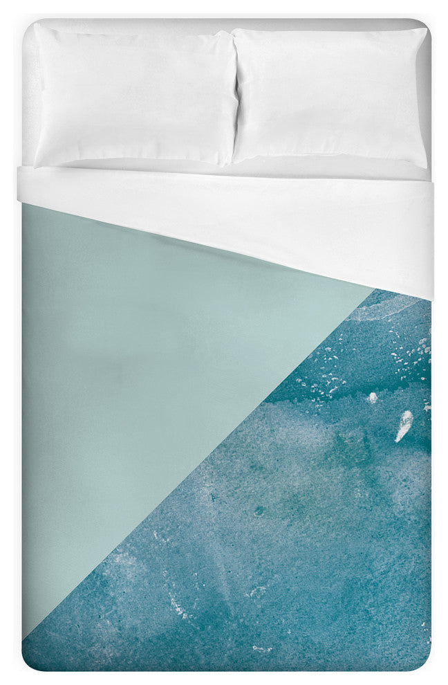 Teal Watercolor Triangles King Duvet Cover