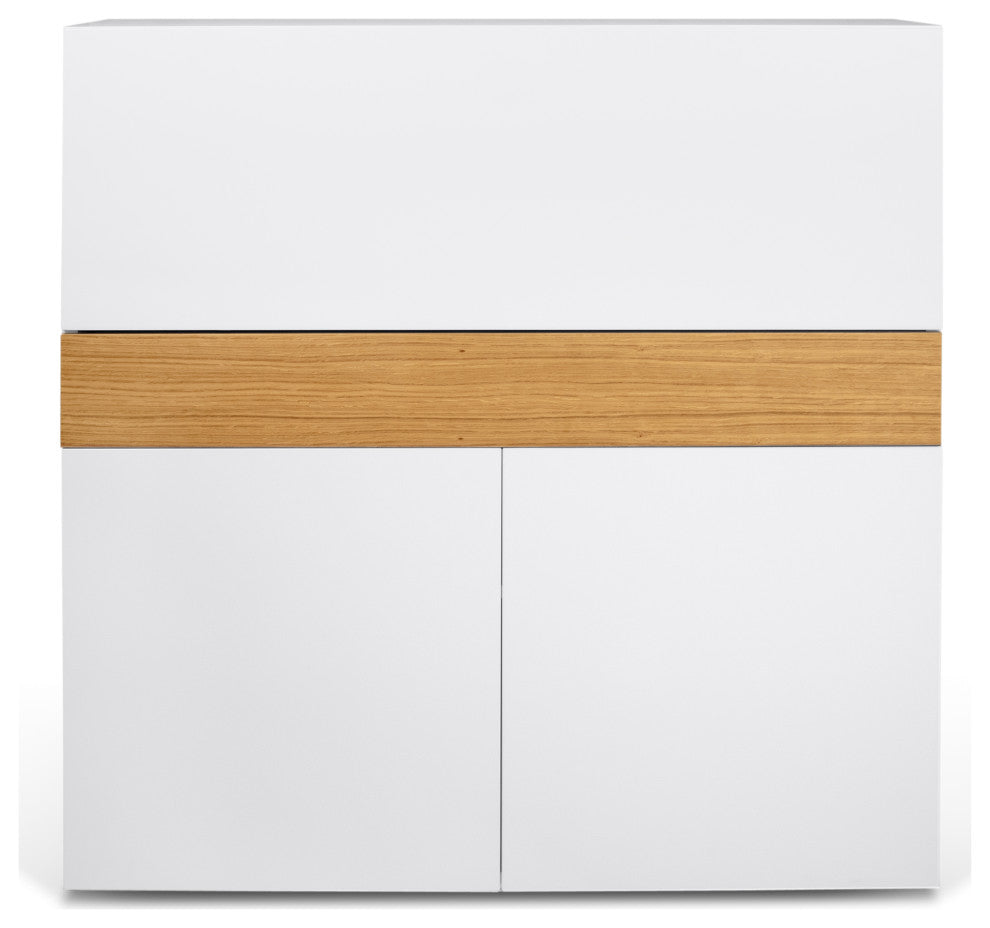 Modern Home Office Desk Hutch, White and Oak