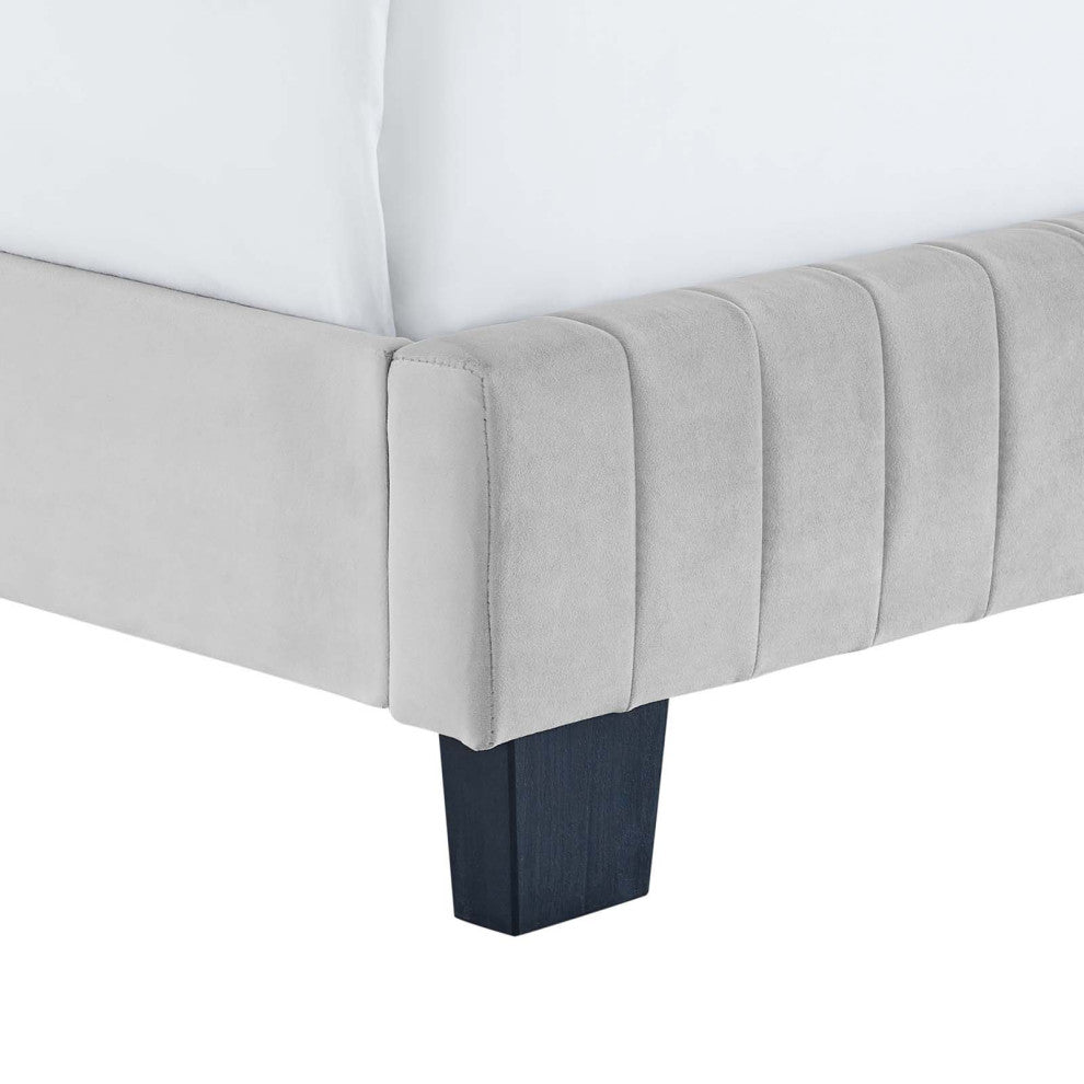 Celine Channel Tufted Performance Velvet Full Bed, Light Gray