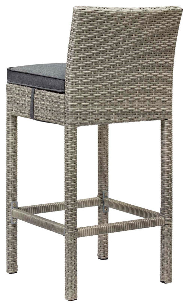 Modern Outdoor Bar Dining Chair and Table Set, Fabric Glass Rattan, Dark Gray